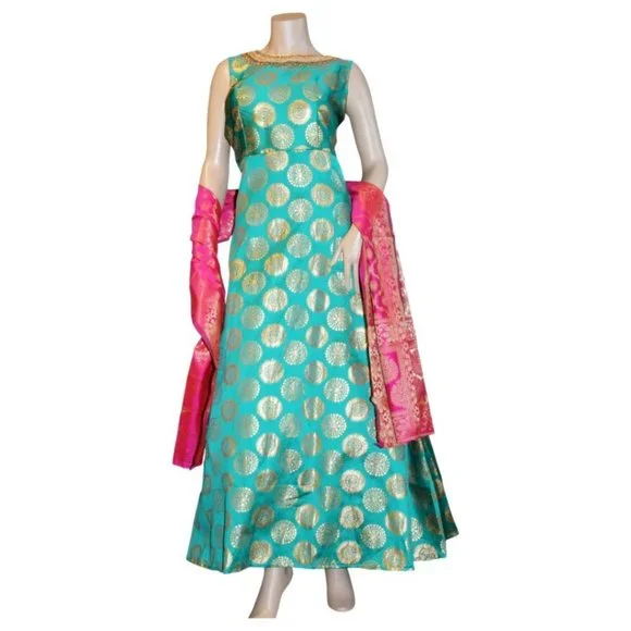 Brocade anarkali dress with hand embroidery - Picture 1 of 2